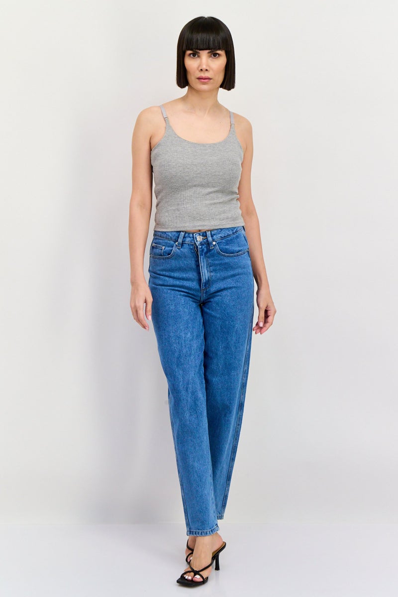 Sinsay Women Loose Fit Solid Non Stretchable Jeans, Blue - Image 2