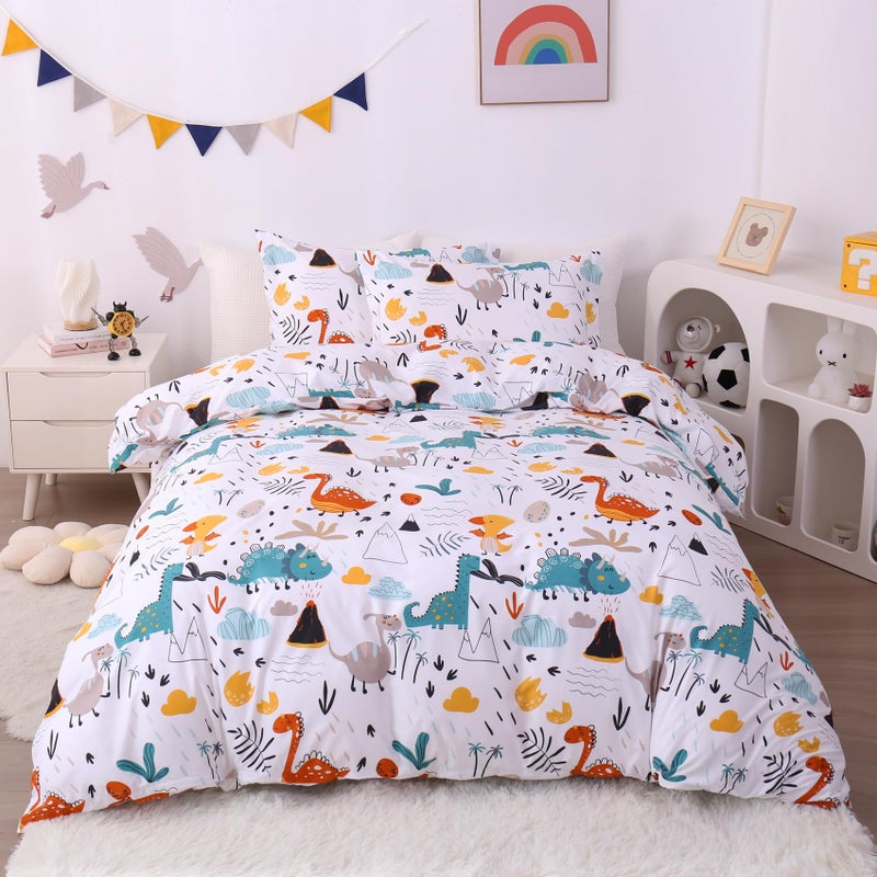 JSD Dinosaur Kids Duvet Cover Set Queen Size 3 Piece Soft Printed Microfiber Bedding Comforter Cover with Pillow Sham Zipper Closure Comforter Not Included