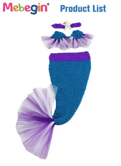 MEBEGIN Infant Mermaid Costume, 3-piece Crochet Knit Outfit, Handmade Knitted Newborn Photography Outfits with Adorable Design, Newborn Soft Photography Props, Creative Photoshoot Outfits for Infants, Perfect for Baby Photography Shoots, Ideal Newborn Baby Gift  - Image 3