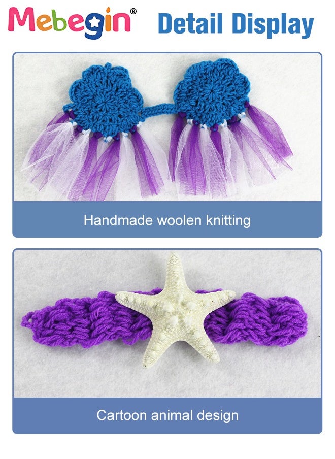 MEBEGIN - Infant Mermaid Costume, 3-piece Crochet Knit Outfit, Handmade Knitted Newborn Photography Outfits with Adorable Design, Newborn Soft Photography Props, Creative Photoshoot Outfits for Infants, Perfect for Baby Photography Shoots, Ideal Newborn Baby Gift - Image 1