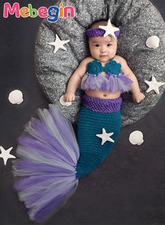 MEBEGIN Infant Mermaid Costume, 3-piece Crochet Knit Outfit, Handmade Knitted Newborn Photography Outfits with Adorable Design, Newborn Soft Photography Props, Creative Photoshoot Outfits for Infants, Perfect for Baby Photography Shoots, Ideal Newborn Baby Gift  - Image 2