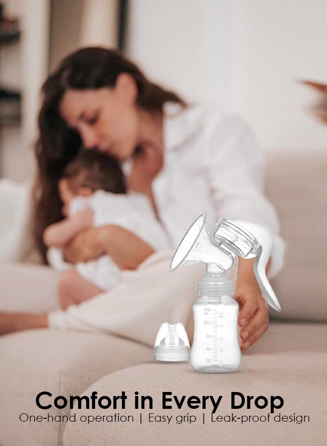 لطف وحضن شفاط حليب يدوي للأم والطفل بشفط لطيف، محمول وسهل التنظيف مع درع سيليكون ناعم وزجاجة رضاعة (أبيض) - Image 3