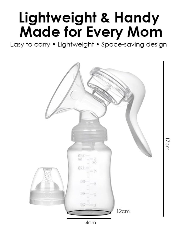 لطف وحضن شفاط حليب يدوي للأم والطفل بشفط لطيف، محمول وسهل التنظيف مع درع سيليكون ناعم وزجاجة رضاعة (أبيض) - Image 2