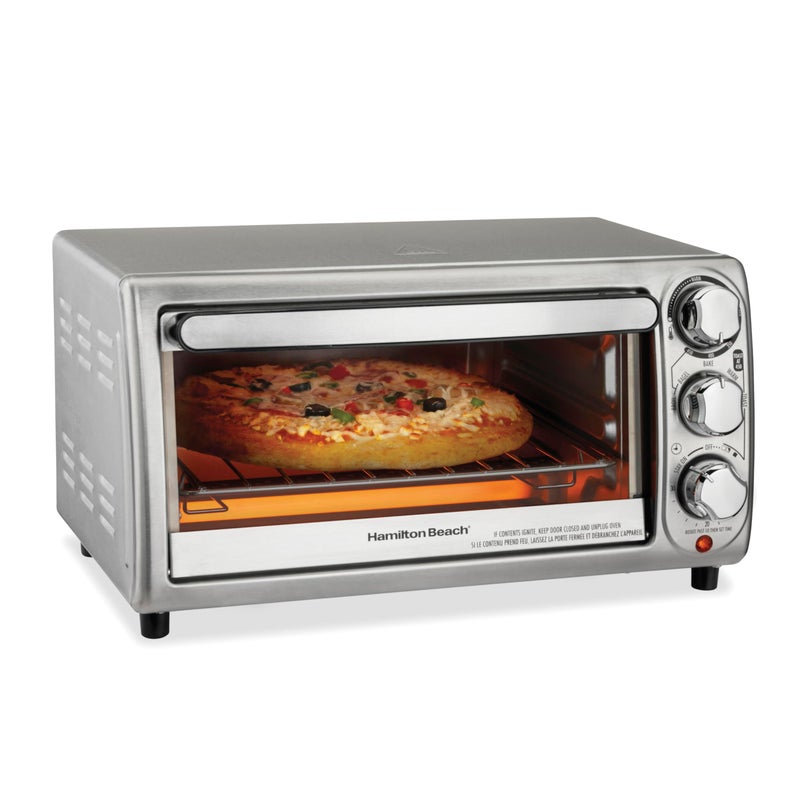 Hamilton Beach 4-Slice Toaster Oven with 5 Cooking Modes (Bake, Broil, Keep Warm Toast & Bagel) with Stay On & Auto Shutoff, 2 Rack Positions, 1100 Watts and 3 Accessories, Stainless Steel (31143) - Image 1