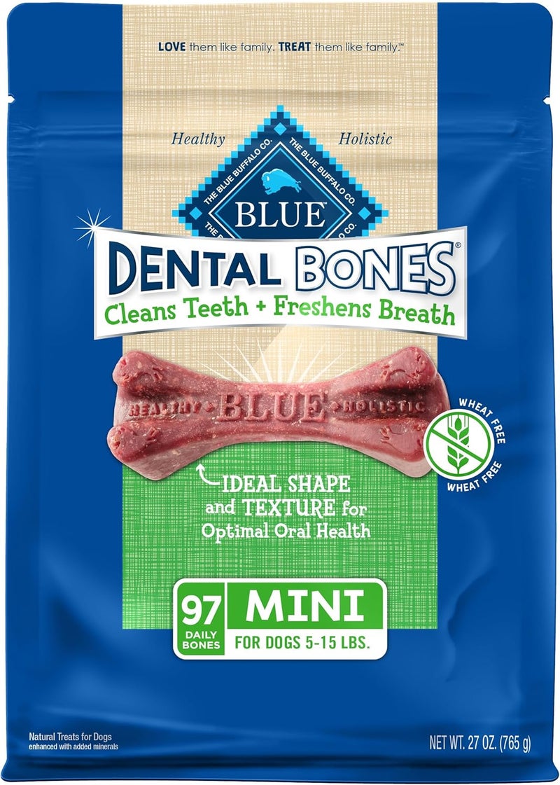 بلو بافلو حبوب مضغ طبية طبيعية من Blue Buffalo Dental Bones Mini، للكلاب (وزن 5-15 رطل)، عبوة سعة 27 أونصة - Image 1