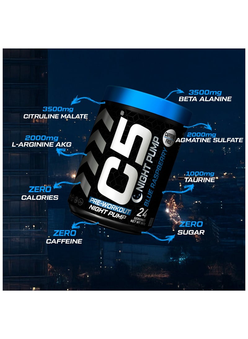 C5 Energy - C5 Night Pre Workout Powder Blue Raspberry- 24 Servings, Free Caffeine - Sugar Free-Zero Calories-Beta Alanine-Citrulline Malate, High-Performance PreWorkout Booster Supplement - Image 1