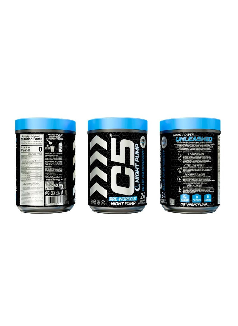 C5 Energy - C5 Night Pre Workout Powder Blue Raspberry- 24 Servings, Free Caffeine - Sugar Free-Zero Calories-Beta Alanine-Citrulline Malate, High-Performance PreWorkout Booster Supplement - Image 1