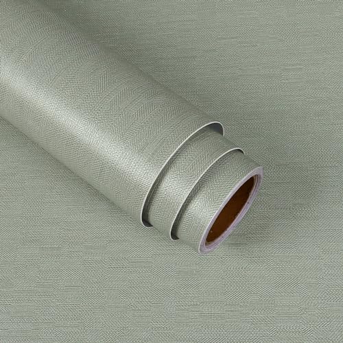 VaryStyle Sage Green Grasscloth Peel and Stick Wallpaper Textured Faux Grasscloth Wallpaper Fabric Linen Green Contact Paper for Walls Cabinets Removable Self Adhesive Vinyl for Bedroom 158x118 - Image 1