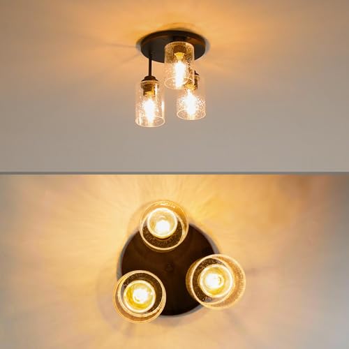 hykolity 3-Light Semi Flush Mount Ceiling Light, 9 Inch Oil Rubbed Bronze Close to Ceiling Light Fixtures with Seeded Glass Shades, Modern Ceiling Lighting for Kitchen, Bedroom, Entryway, ETL Listed - Image 4