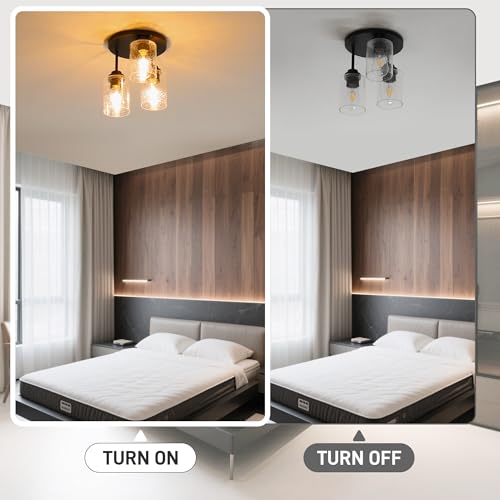 hykolity 3-Light Semi Flush Mount Ceiling Light, 9 Inch Oil Rubbed Bronze Close to Ceiling Light Fixtures with Seeded Glass Shades, Modern Ceiling Lighting for Kitchen, Bedroom, Entryway, ETL Listed - Image 3