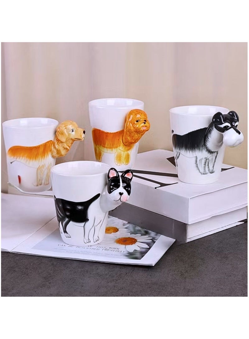 سولاري مجموعة أكواب الكلاب ثلاثية الأبعاد تتكون من 4 أكواب قهوة فنية إبداعية، أكواب حليب سيراميك مطلية يدويًا مع مقبض ثلاثي الأبعاد للكلاب للعائلة والأصدقاء والزملاء في مناسبات مختلفة - Image 1