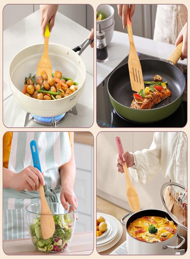 laboos Colorful Bamboo Wooden Spoons for Cooking, 6-Piece Kitchen Utensil Set - Nonstick Cooking Tools with Lightweight Wood Spatula & Spoon - Apartment Essentials & Gift Idea - Image 5