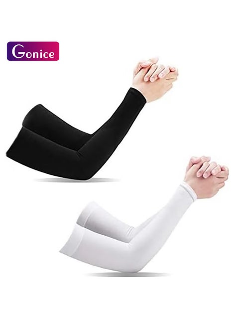 2 Pairs UV Protection Cooling Arm Sleeves, T Tersely Arm Warmers for Men Women Youth Arm Support for Cycling Baseball Basketball Driving,Arm Compression Sleeves-Black White,One Size Fit Most