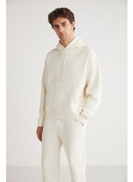GRIMELANGE Eron Men's Hooded Kangaroo Pocket Fleece Inside Ecru Tracksuit Set  - Image 4