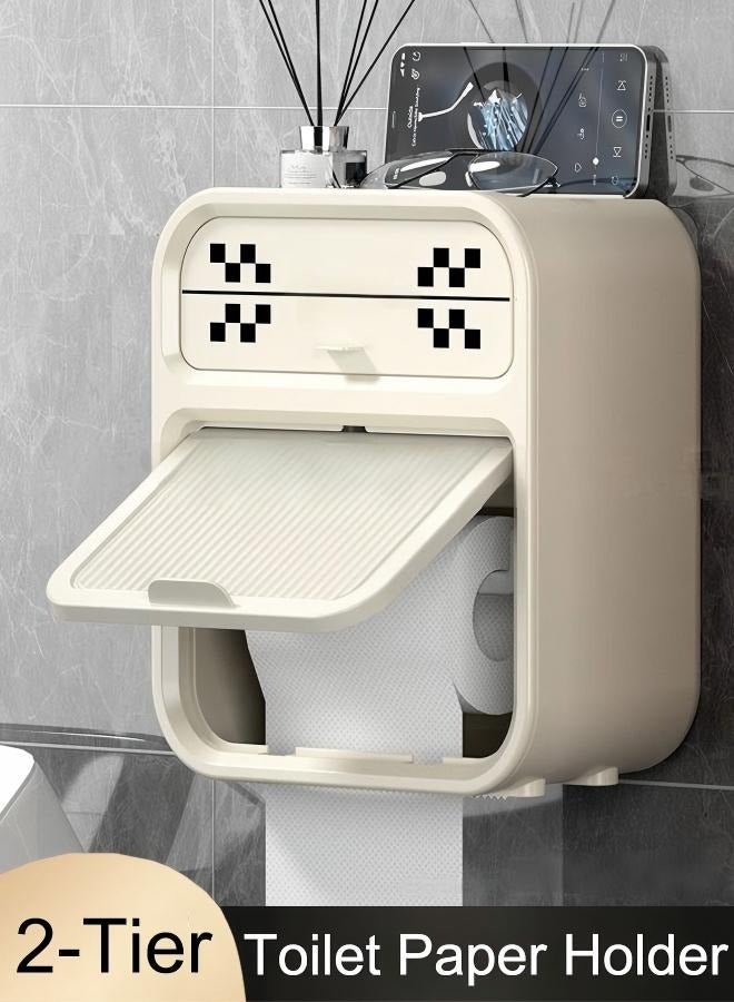 Toilet Paper Holder,Tissue Box Shelf, Wall Mounted, Waterproof, No Hole Punching, with Built-in Shelf and Hidden Cabinet,Easy Installation,Toilet Tissue Paper Roll Holder - Image 1