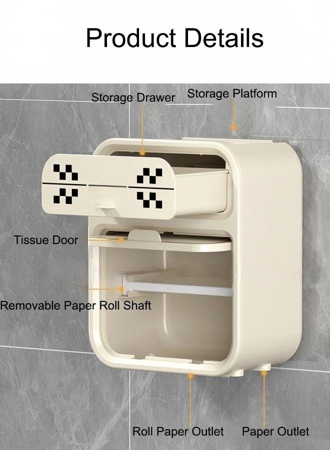 Toilet Paper Holder,Tissue Box Shelf, Wall Mounted, Waterproof, No Hole Punching, with Built-in Shelf and Hidden Cabinet,Easy Installation,Toilet Tissue Paper Roll Holder - Image 3