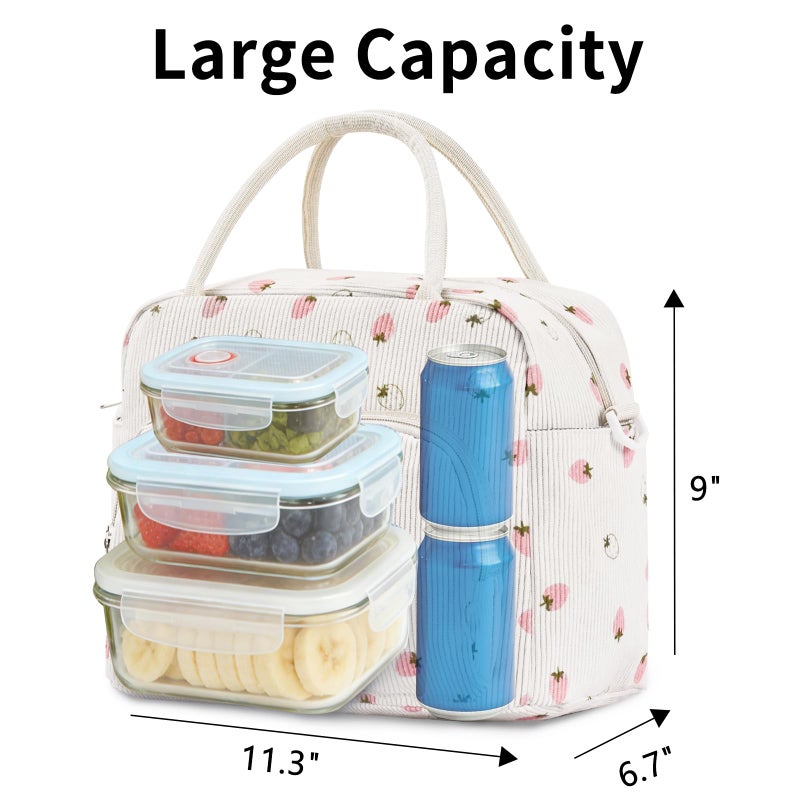 GASSDA Lunch Box for Women Insulated Lunch Bag Women Adult Cute Lunch Bags Reusable Lunchbox Cooler Tote Bag for Work Picnic (Beige-Light Strawberry) - Image 3