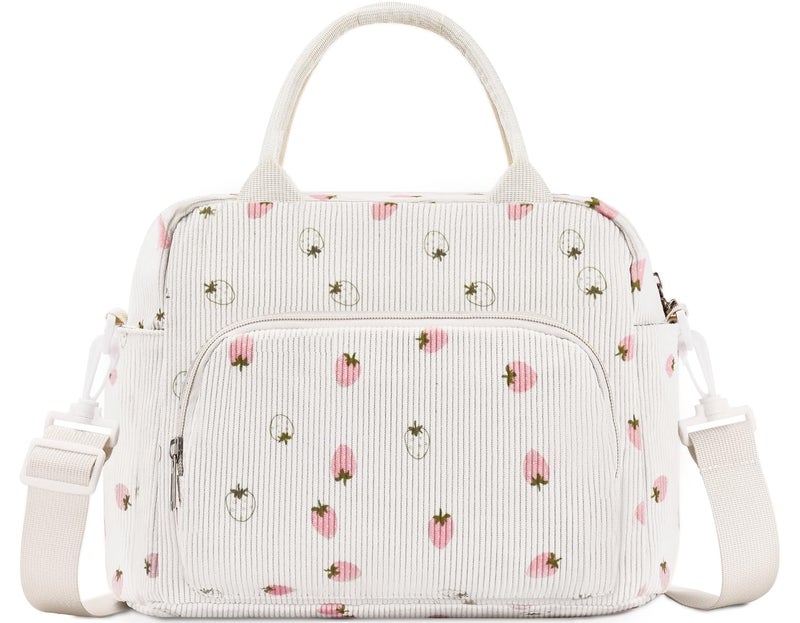 GASSDA Lunch Box for Women Insulated Lunch Bag Women Adult Cute Lunch Bags Reusable Lunchbox Cooler Tote Bag for Work Picnic (Beige-Light Strawberry) - Image 1