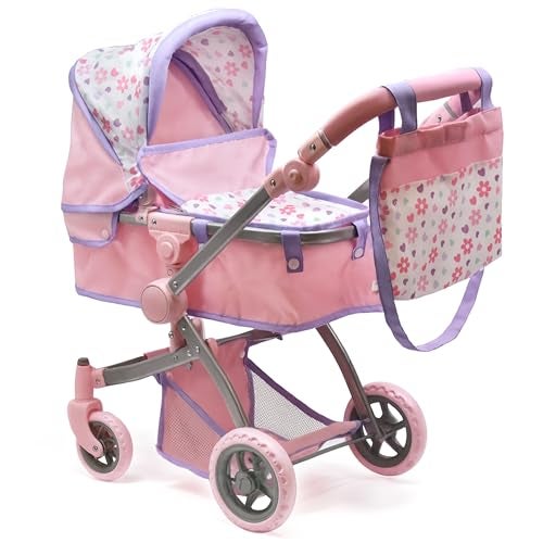 Dolls To Play Baby Doll Convertible Pram Stroller for Kids Adjustable Handle Foldable Buggy Carriage with Canopy and Storage Basket Heavy Duty Premium Quality Purple 25 Inch - Image 1