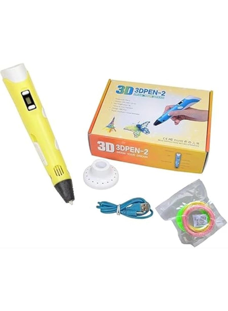 أكاليكس قلم طباعة ثلاثي الأبعاد بشاشة LCD متوافق مع خيوط PLA/ABS مقاس 1.75 مم - مزود بمنفذ USB، هدية إبداعية مثالية للأطفال والكبار - أصفر - Image 1