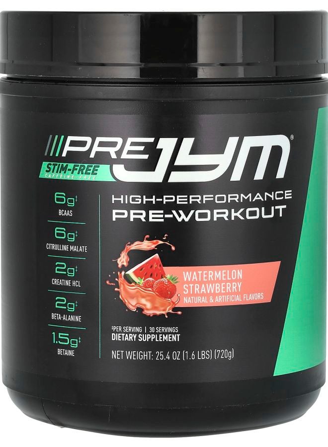 JYM Supplement Science بري جيم هاي برفورمانس بري وورك أوت ستيم فري بطيخ فراولة 1.6 رطل (720 جرام)