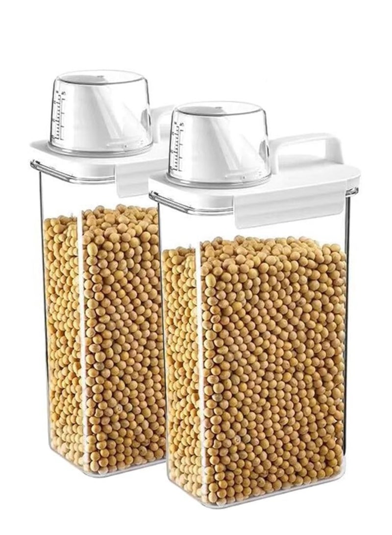 TRASSLE Rice Storage Container, Food Storage Containers with Lids Airtight and Measuring Cup Clear Plastic Kitchen and Pantry Organization Bin for Flour,Sugar,Grain & Rice, 2 Pcak - Image 1