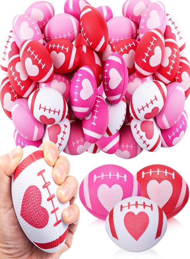 MiniInflat 24 Pcs Valentine‘s Day Football Stress Balls 3.43'' Football Squeeze Foam Balls Stress Relief Toys for Valentine‘s Day Party Game Favors (Heart, Red, Rose, White, Pink) - Image 1