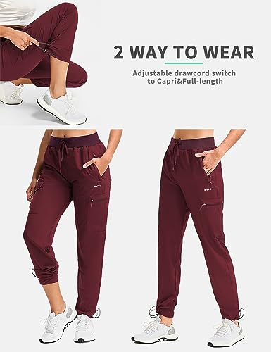 BVVU Women's Hiking Pants Lightweight Quick Dry Travel Outdoor Pants Waterproof Work Cargo Joggers with Zipper Pockets Wine Red - Image 5