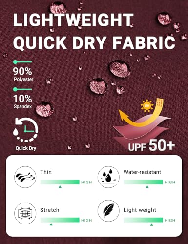 BVVU Women's Hiking Pants Lightweight Quick Dry Travel Outdoor Pants Waterproof Work Cargo Joggers with Zipper Pockets Wine Red - Image 4