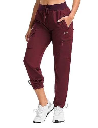 BVVU Women's Hiking Pants Lightweight Quick Dry Travel Outdoor Pants Waterproof Work Cargo Joggers with Zipper Pockets Wine Red - Image 1