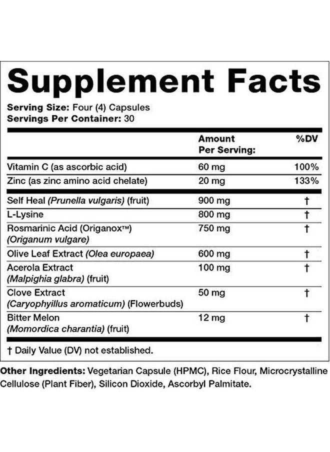 Olympian Labs Olympian Labs VRL-X Advanced Immune Support, Vitamin C, Zinc & Lysine, May Aid in Cold Sore Relief, 120 Capsules  - Image 2