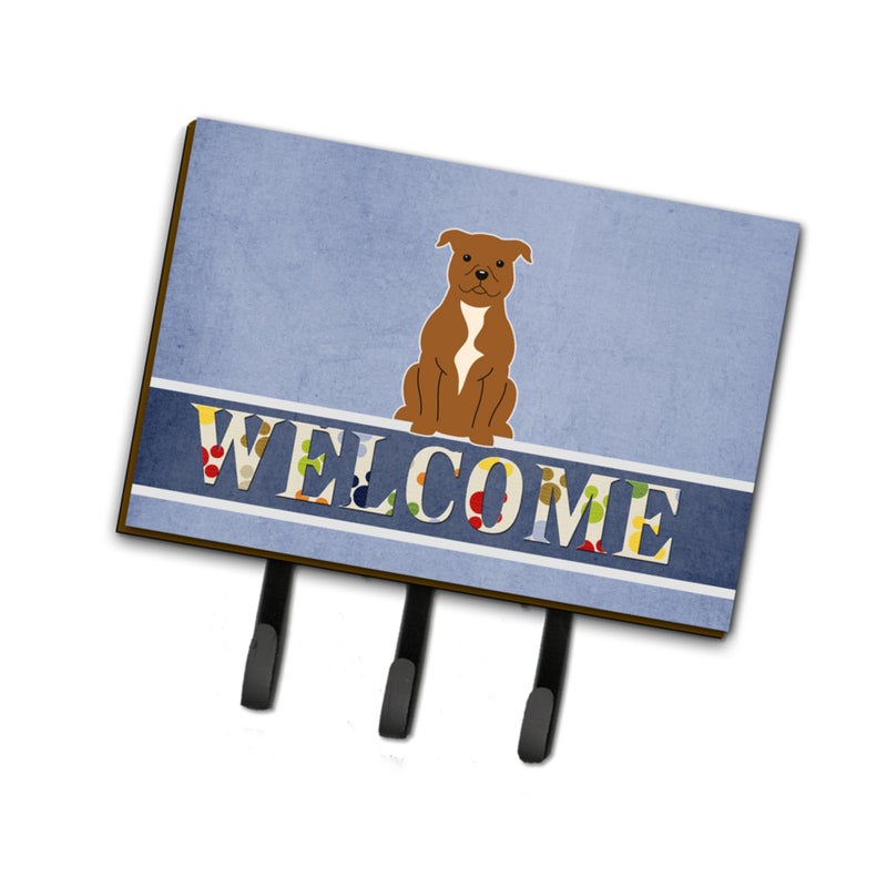 ""Caroline's Treasures Staffordshire Bull Terrier Brown Wall Hook  Triple  Welcome""