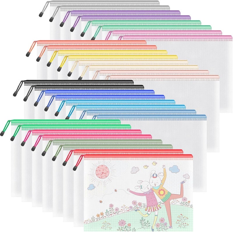 Umriox 32PCS Mesh Zipper Pouch, Zipper Bags for Organizing, A4, Letter Size, Storage Bags for Board Game, Puzzles, School Office Supplies - Image 1