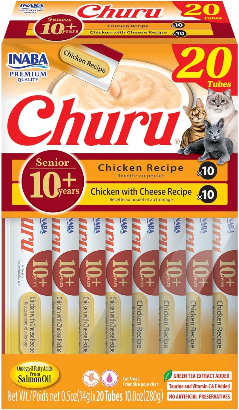 INABA Churu for Senior 10+, Creamy Lickable Cat Treats with Taurine, Vitamin E & C, 0.5 Ounces Each, 20 Tubes, Chicken Variety - Image 1