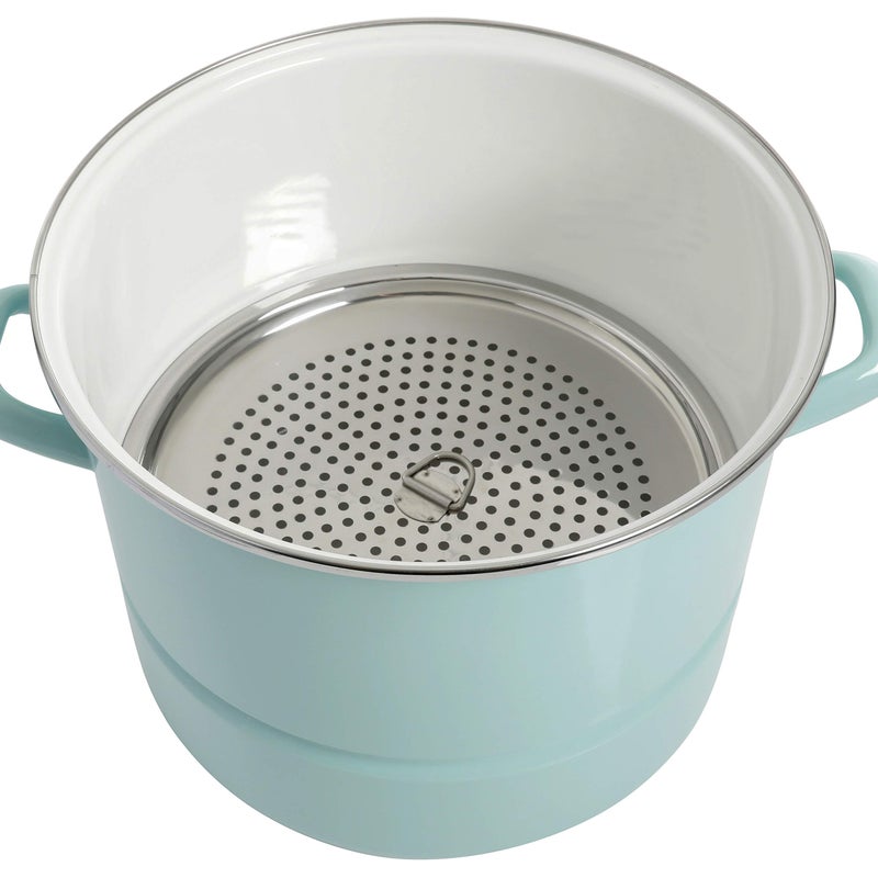 Kenmore Broadway 16-Quart Stock Pot With Steamer Insert and Lid, Glacier Blue, Large Stainless Steel Cookware for Boiling, Steaming, and Soups - Image 3