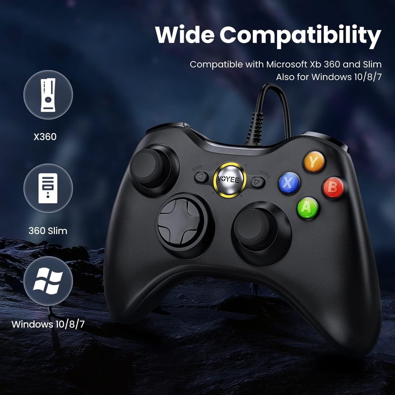 VOYEE PC Controller, Wired Controller Compatible with Microsoft Xbox 360 & Slim/PC Windows 10/8/7, with Upgraded Joystick, Double Shock | Enhanced (Black) - Image 4