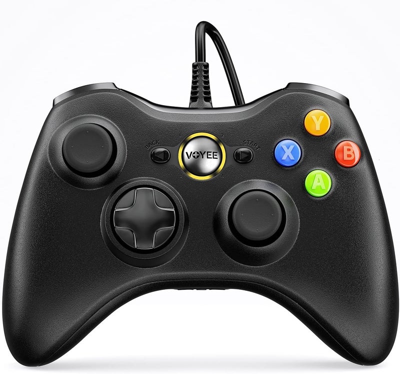 VOYEE PC Controller, Wired Controller Compatible with Microsoft Xbox 360 & Slim/PC Windows 10/8/7, with Upgraded Joystick, Double Shock | Enhanced (Black) - Image 1
