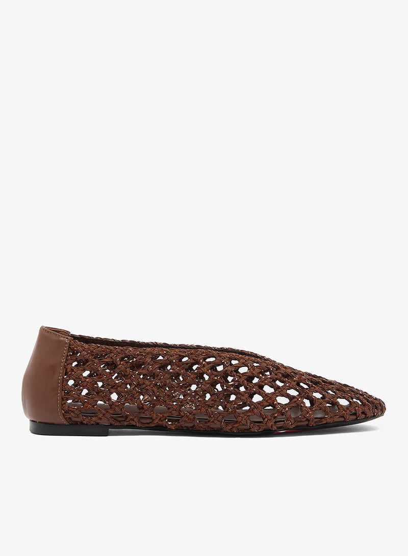GLAMOROUS Chocolate Brown Woven Ballet Flats - Image 1