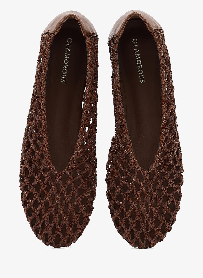 GLAMOROUS Chocolate Brown Woven Ballet Flats - Image 4