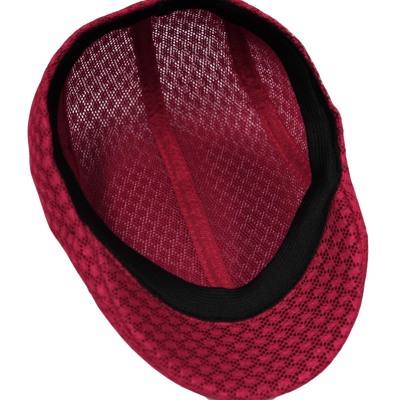 WITHMOONS Men Breathable Mesh Summer Hat Newsboy Cap Cabbie Cap UZ30053 (Red) - Image 4