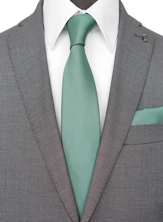 ZENXUS Regular Eucalyptus Green Tie and Pocket Square for Men, Solid Color Necktie Set, 3.2 inch Standard Width, 24 Eucalyptus, Regular - Image 4