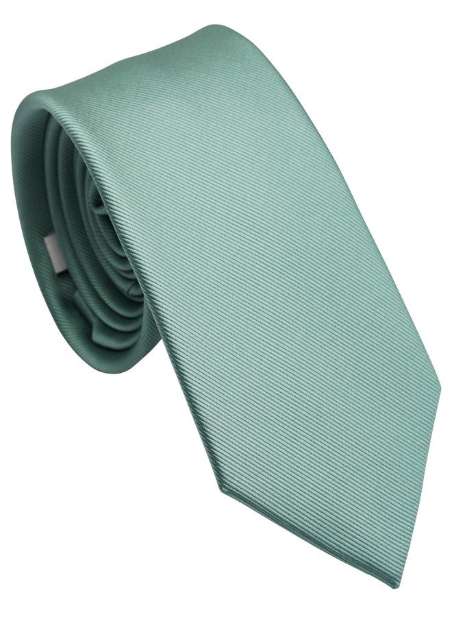 ZENXUS Regular Eucalyptus Green Tie and Pocket Square for Men, Solid Color Necktie Set, 3.2 inch Standard Width, 24 Eucalyptus, Regular - Image 2