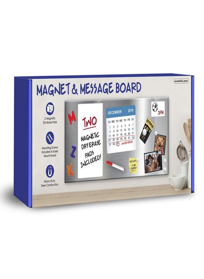 Essentially Yours Magnet And Message Board ; Large Mountable 30 X 14 X 0.7 Inch Steel Bulletin Board 2 Magnetic Dry Erase Pads Included (Silver)  - Image 3