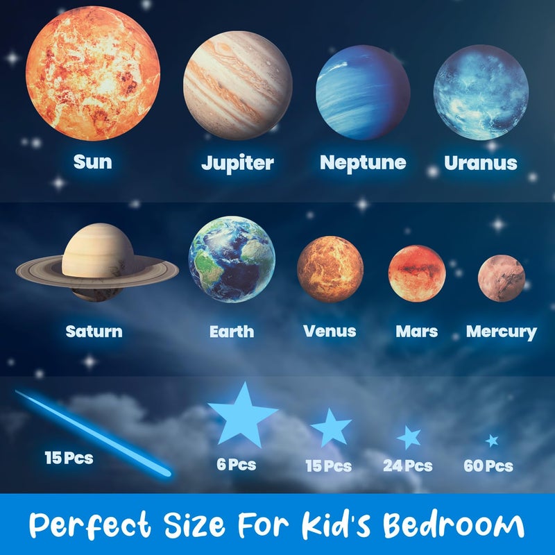 LIDERSTAR Glow in The Dark Stars and Planets, Bright Solar System Wall Stickers -Glowing Ceiling Decals for Kids Bedroom Any Room,Shining Space Decoration, Birthday Christmas Gift for Boys and Girls (Blue) - Image 3