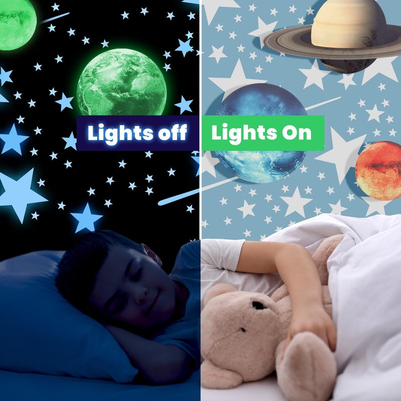 LIDERSTAR Glow in The Dark Stars and Planets, Bright Solar System Wall Stickers -Glowing Ceiling Decals for Kids Bedroom Any Room,Shining Space Decoration, Birthday Christmas Gift for Boys and Girls (Blue) - Image 2