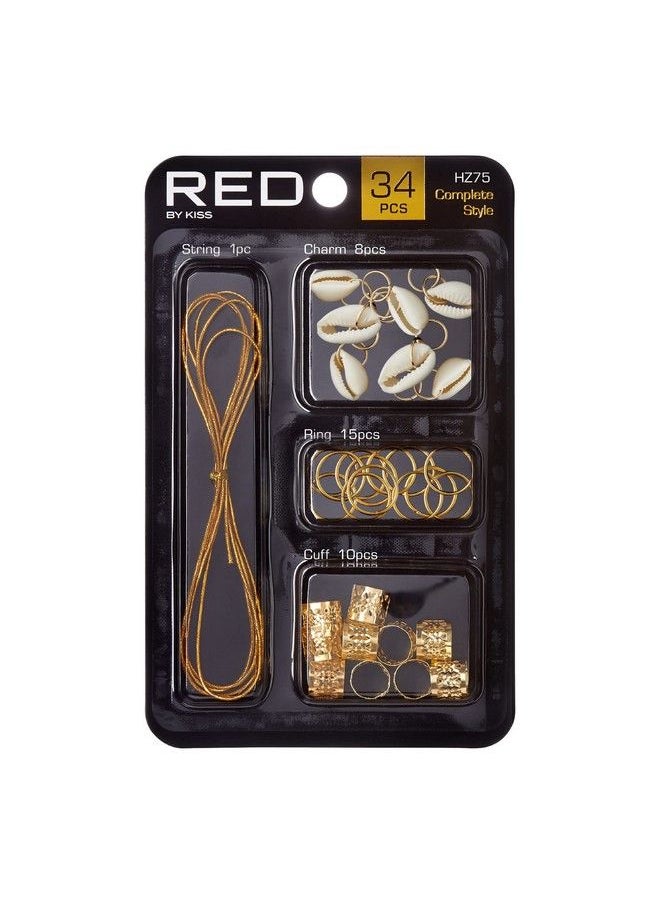 Red by Kiss Hair Jewelry For Women Braids Dreadlock A Complete Diy Kit Of Hair Charms Beads Cuffs Rings And Metallic Cords For Hair Decoration (Kit 1)  - Image 1
