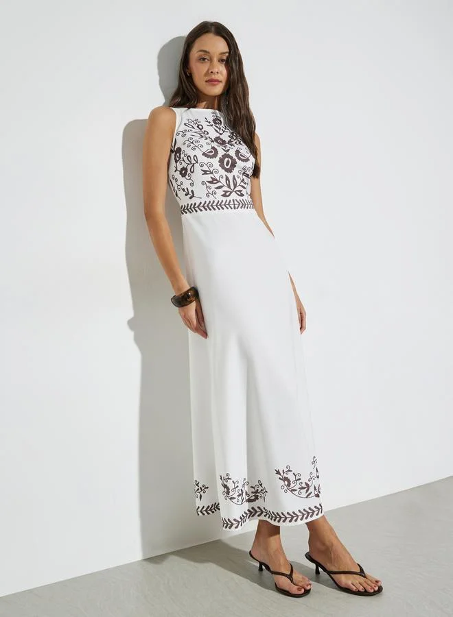 Styli White Floral Print Sleeveless Maxi Dress