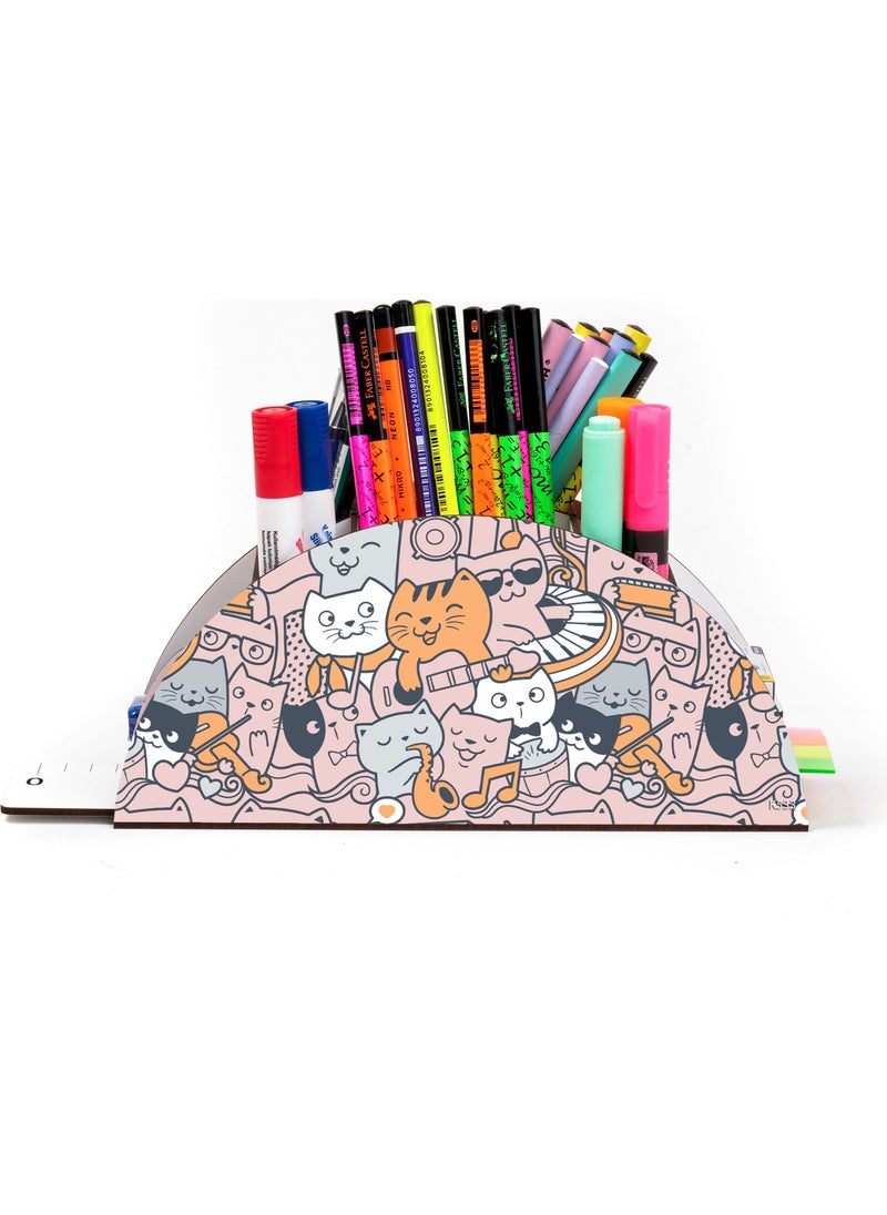 KutuTR Wooden Vip Cute Animal Model Desktop Pen Holder Organizer with Rainbow Ruler Mounted Boxed  - Image 2