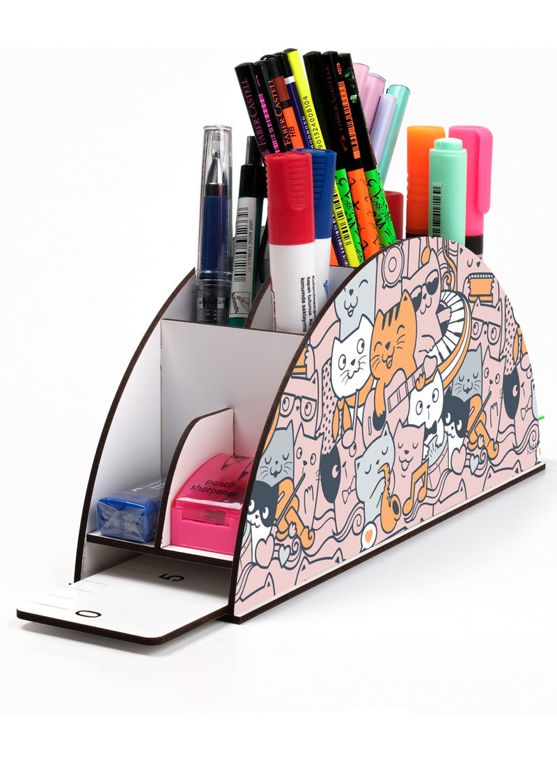 KutuTR Wooden Vip Cute Animal Model Desktop Pen Holder Organizer with Rainbow Ruler Mounted Boxed  - Image 1