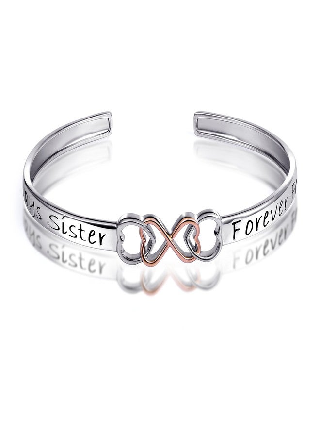Flyow Two Tone 925 Sterling Silver "Always Sister Forever Friend" Infinity Love Bracelet 7 Inch, Friendship Gift for Women BFF Birthday Gift - Image 2